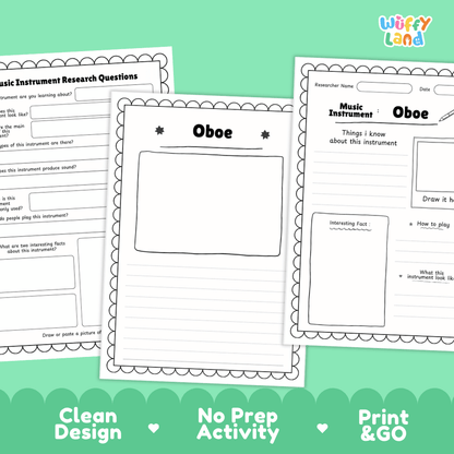 Oboe Music Research Page Worksheets