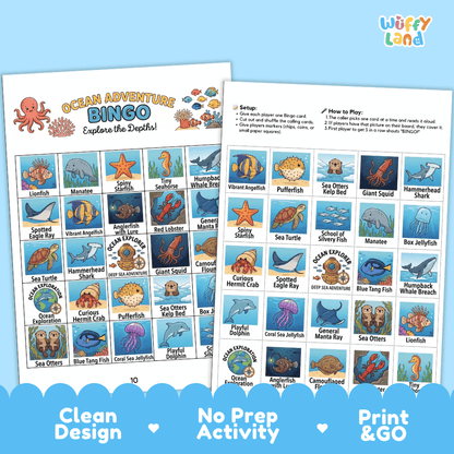 Ocean Adventure Bingo Games Printable Marine Life Activities