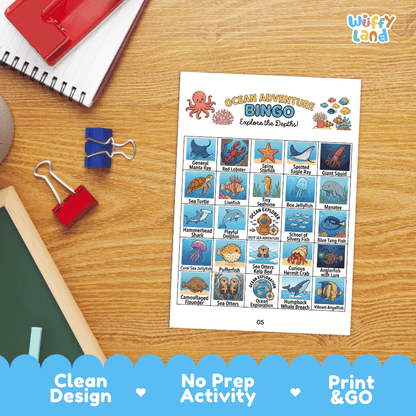 Ocean Adventure Bingo Games Printable Marine Life Activities
