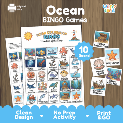 Ocean Exploration Bingo Games Printable Activity