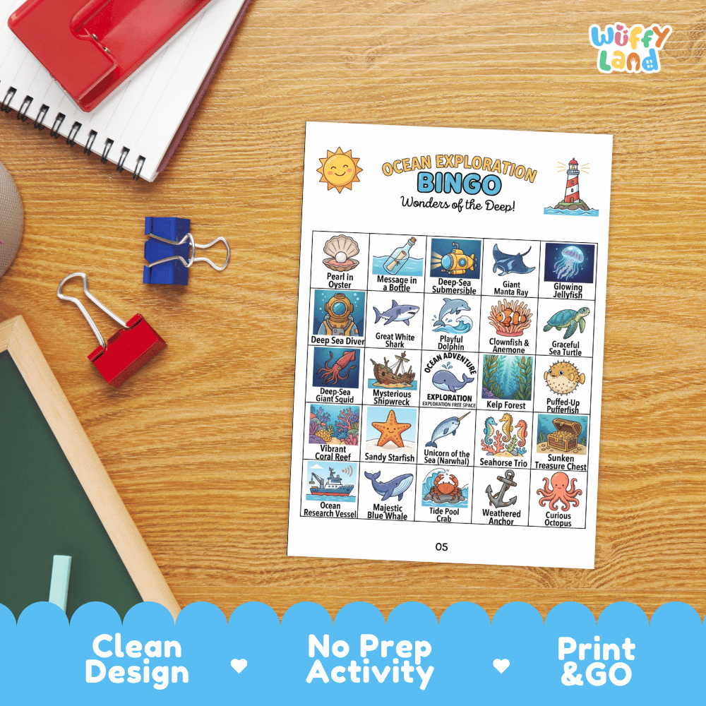 Ocean Exploration Bingo Games Printable Activity
