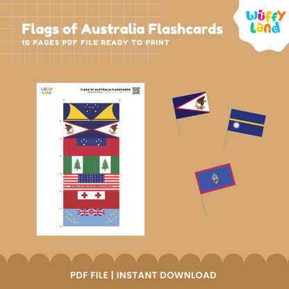 Oceania flags matching and learning cards for homeschool geography featuring Australia and Pacific island countries and territories