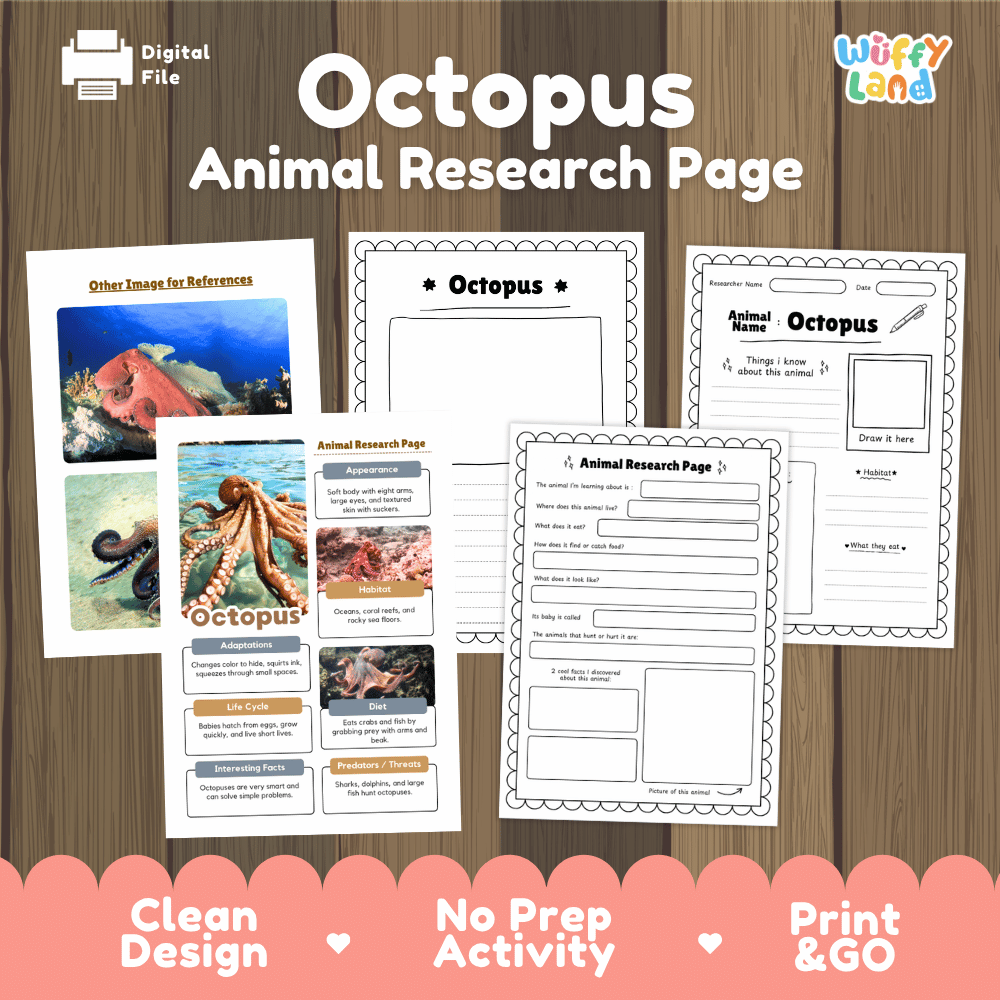 Octopus Animal Research Page Worksheets