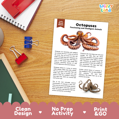 Octopuses Reading Passage and Comprehension Questions Worksheets