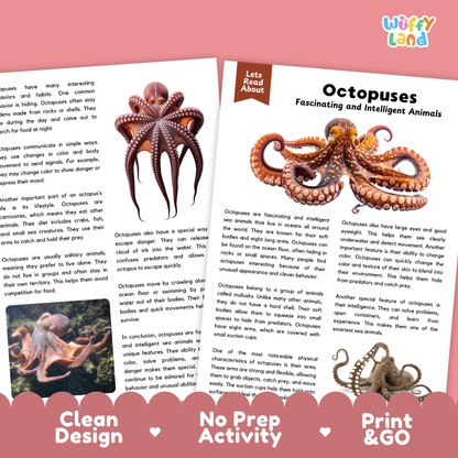Octopuses Reading Passage and Comprehension Questions Worksheets