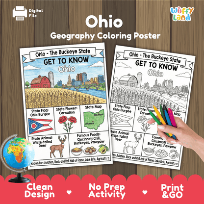 Ohio Geography Coloring Poster Worksheets