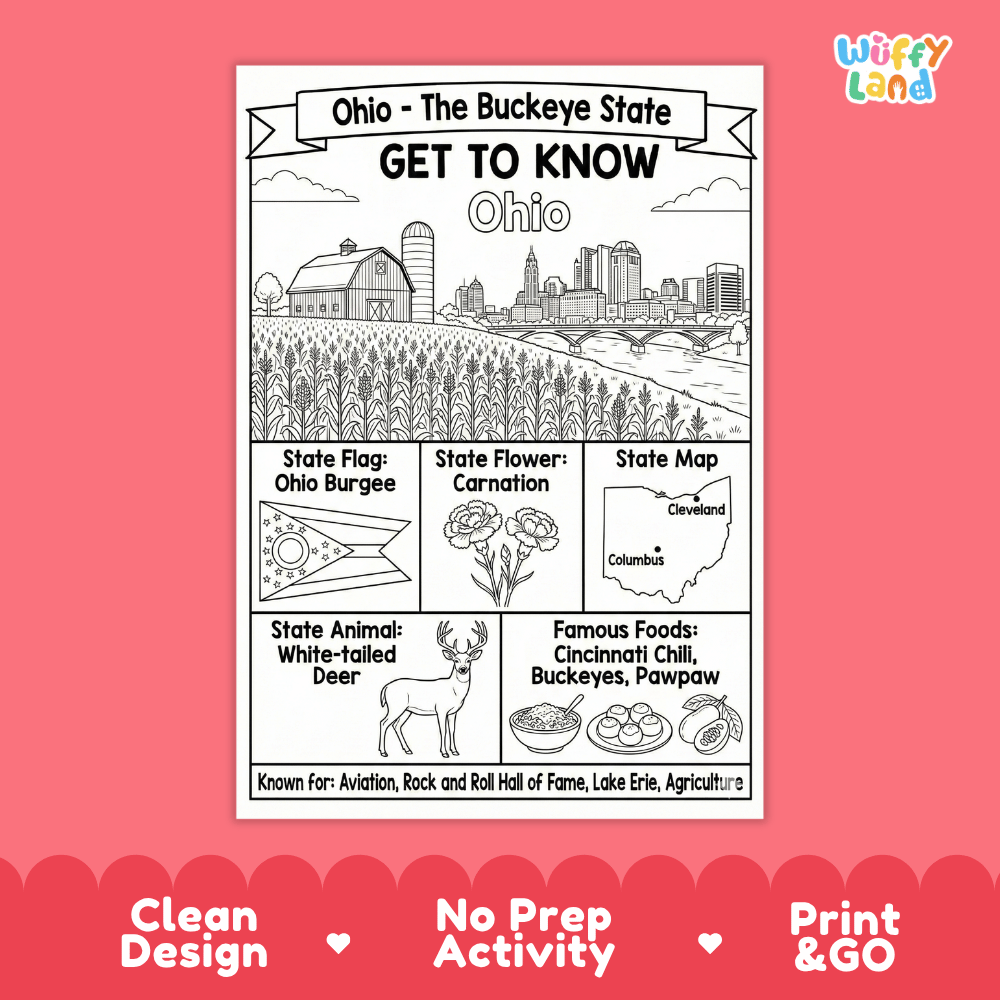 Ohio Geography Coloring Poster Worksheets