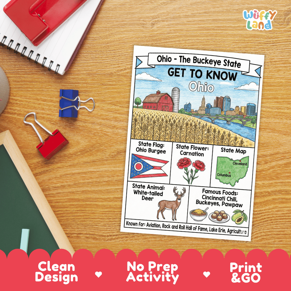 Ohio Geography Coloring Poster Worksheets