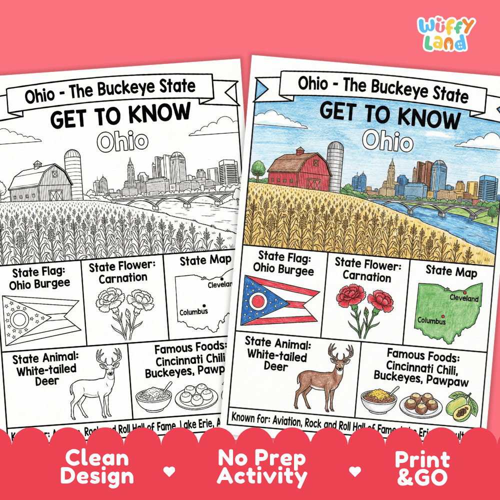 Ohio Geography Coloring Poster Worksheets