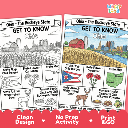 Ohio Geography Coloring Poster Worksheets