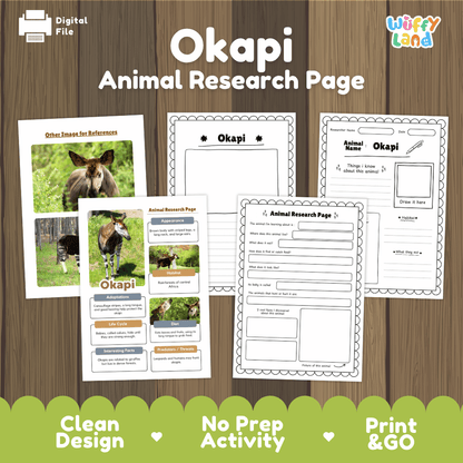 Okapi Animal Research Page Worksheets and Fact Sheet Activity