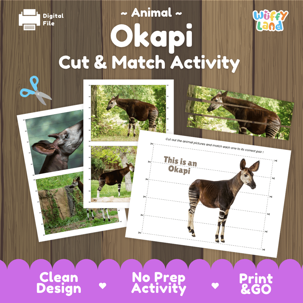 Okapi Cut and Match Activity Worksheets | Safari Animal Puzzle Printables