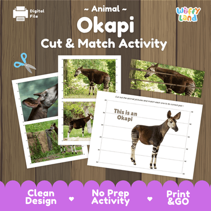 Okapi Cut and Match Activity Worksheets | Safari Animal Puzzle Printables