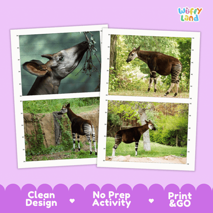 Okapi Cut and Match Activity Worksheets | Safari Animal Puzzle Printables