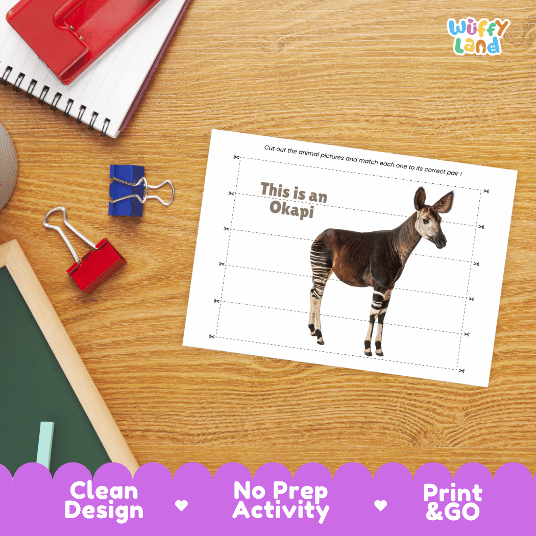 Okapi Cut and Match Activity Worksheets | Safari Animal Puzzle Printables