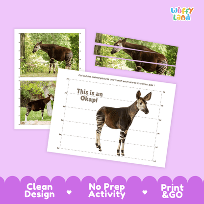 Okapi Cut and Match Activity Worksheets | Safari Animal Puzzle Printables