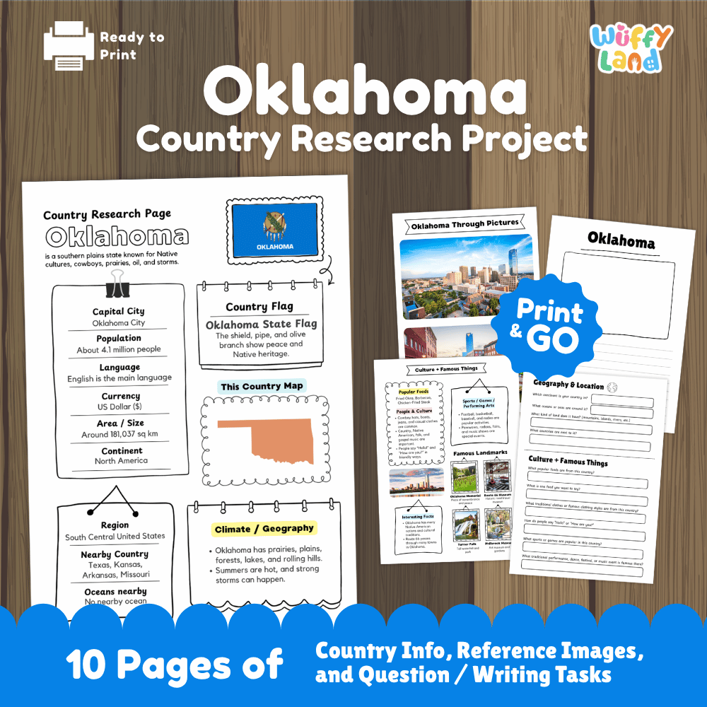 Oklahoma Country Research Project Worksheets and Activity Pages