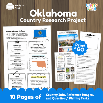 Oklahoma Country Research Project Worksheets and Activity Pages