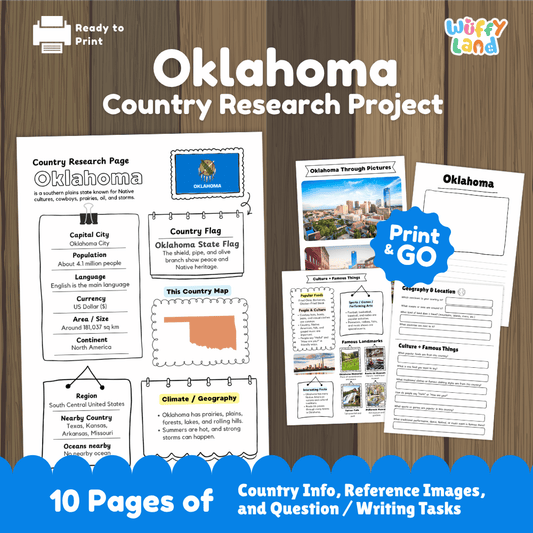 Oklahoma Country Research Project Worksheets and Activity Pages