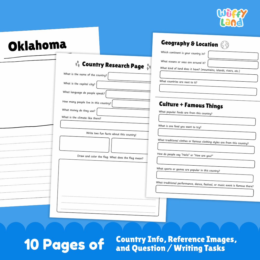 Oklahoma Country Research Project Worksheets and Activity Pages