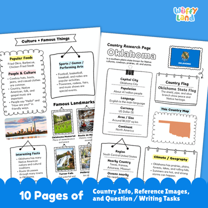 Oklahoma Country Research Project Worksheets and Activity Pages