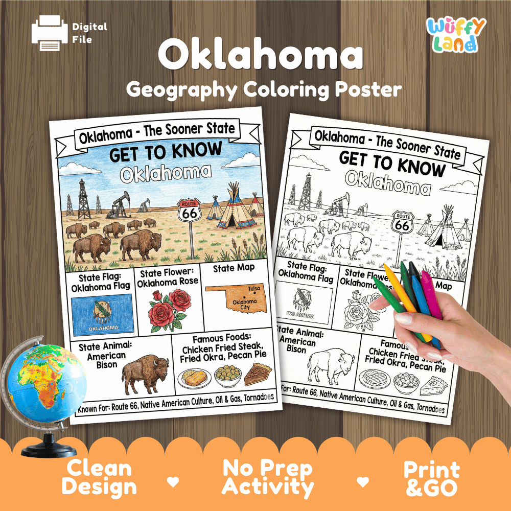 Oklahoma Geography Coloring Poster Worksheets