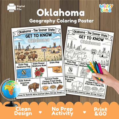 Oklahoma Geography Coloring Poster Worksheets