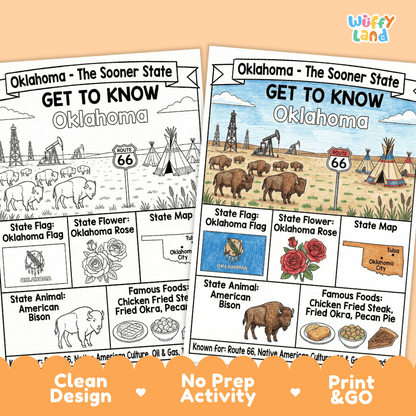 Oklahoma Geography Coloring Poster Worksheets