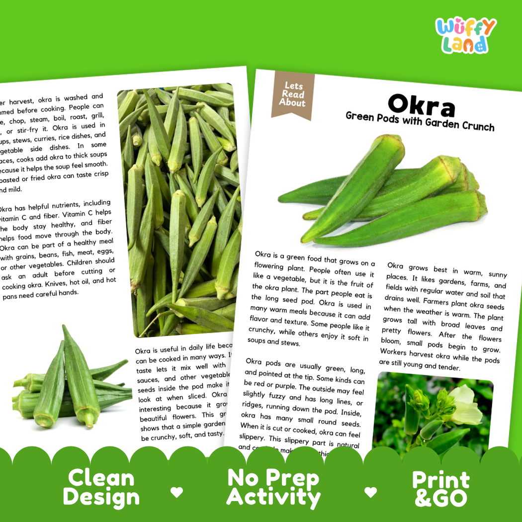 Teacher answer key page showing complete question solutions for okra reading comprehension practice