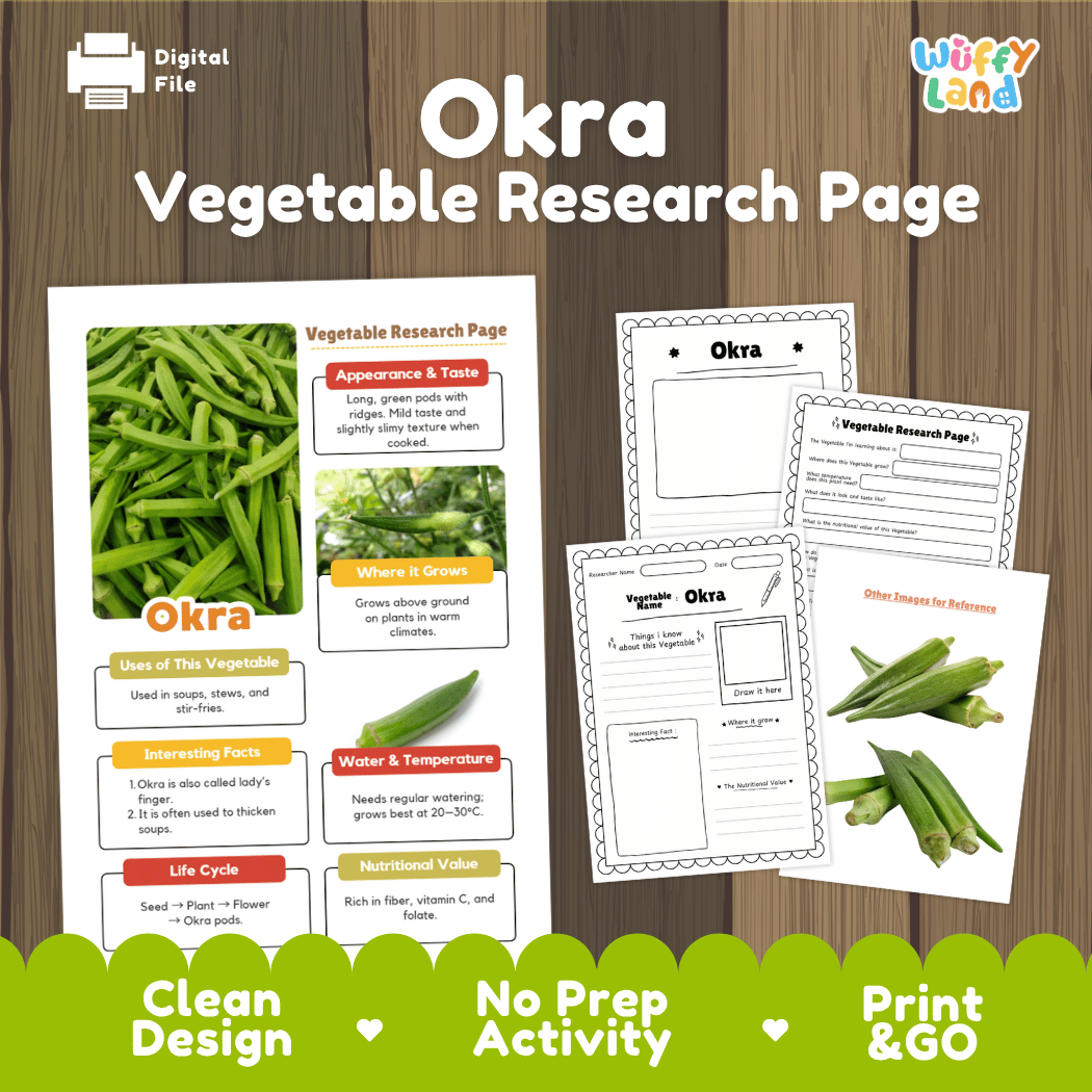 Okra Vegetable Research Worksheets and Informational Fact Sheets