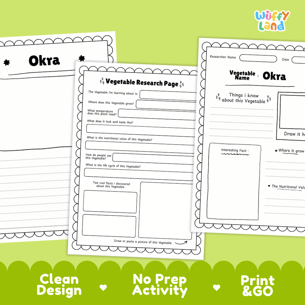 Okra Vegetable Research Worksheets and Informational Fact Sheets