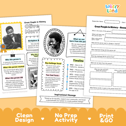 Great people in history Olive Morris visual fact sheet with portrait photo megaphone action photo birth details and achievements