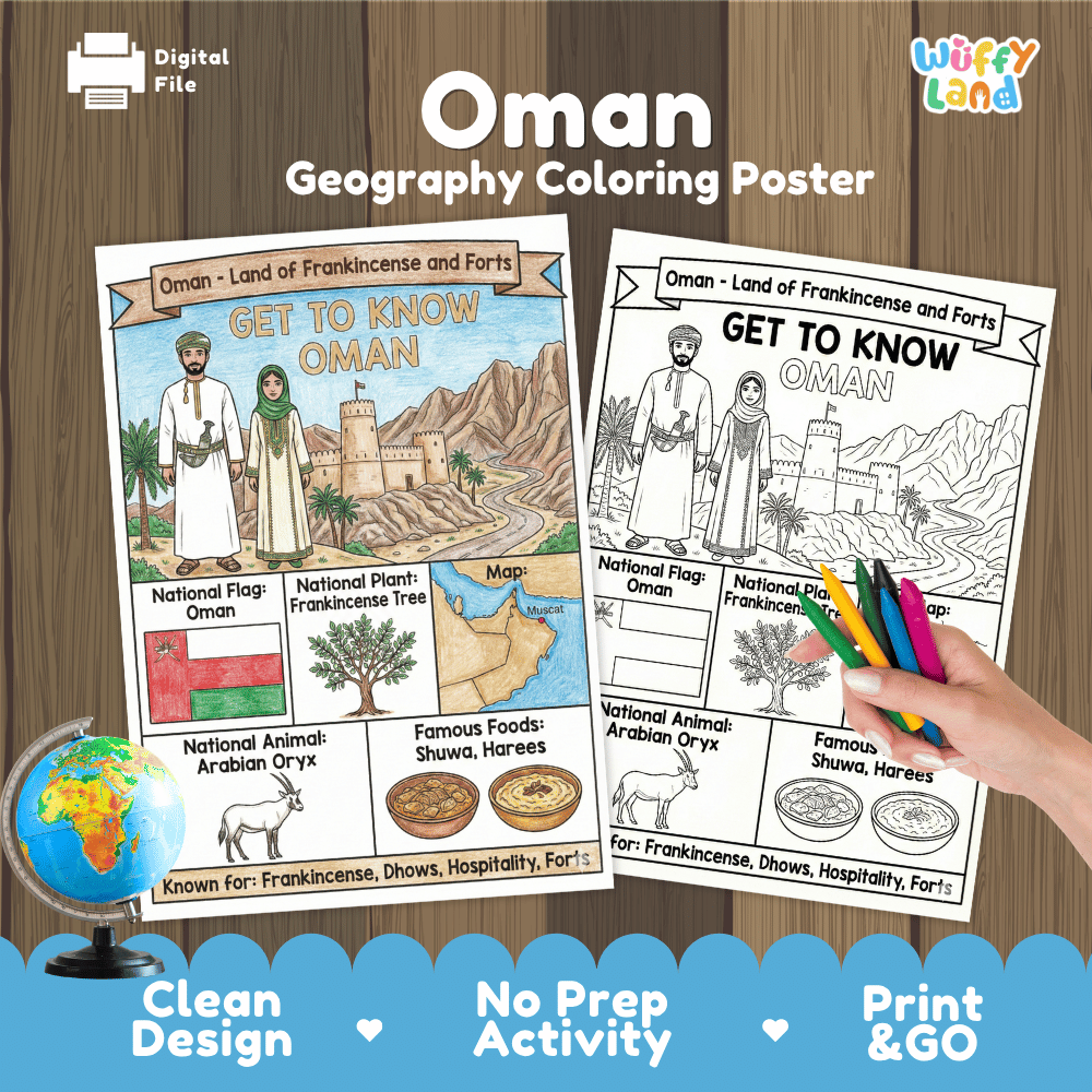 Oman Geography Coloring Poster Worksheets