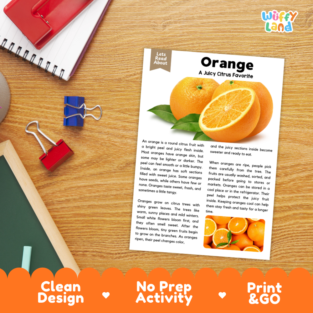 Teacher answer key page showing complete question solutions for orange reading comprehension practice