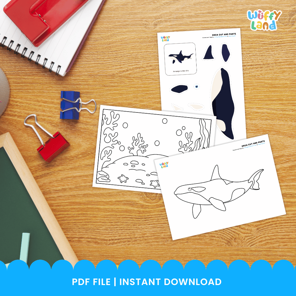 Orca Cut and Paste Craft and Coloring Activity Worksheets