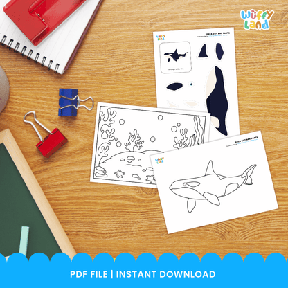 Orca Cut and Paste Craft and Coloring Activity Worksheets