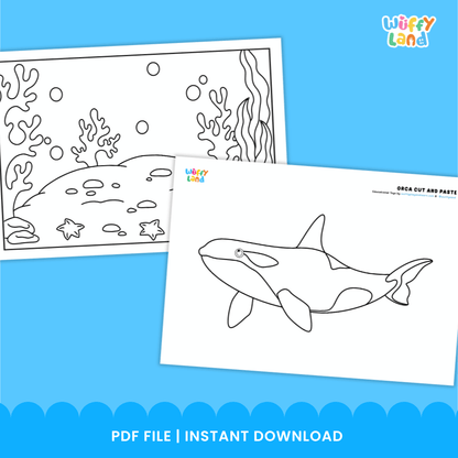 Orca Cut and Paste Craft and Coloring Activity Worksheets