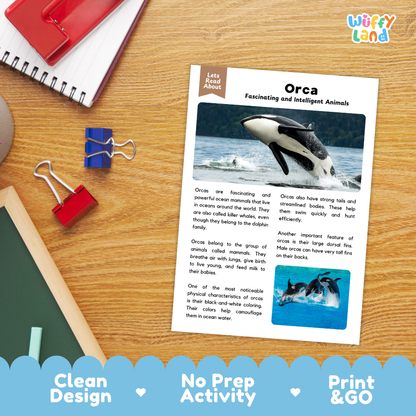 Orca Reading Passage and Comprehension Questions with Answer Key Worksheets