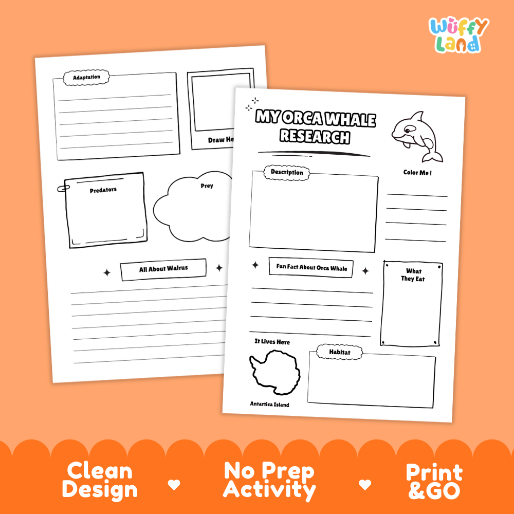 Orca Whale Science and Writing Craft Activity Worksheets