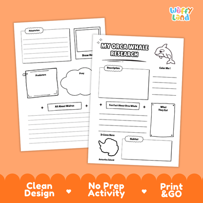 Orca Whale Science and Writing Craft Activity Worksheets