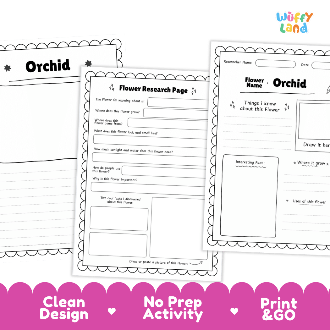 Orchid Plant Research Page and Worksheets Print and Go Activity