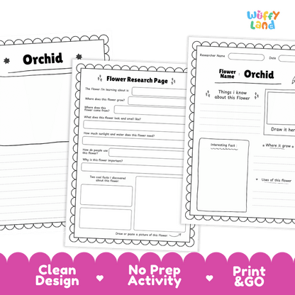 Orchid Plant Research Page and Worksheets Print and Go Activity