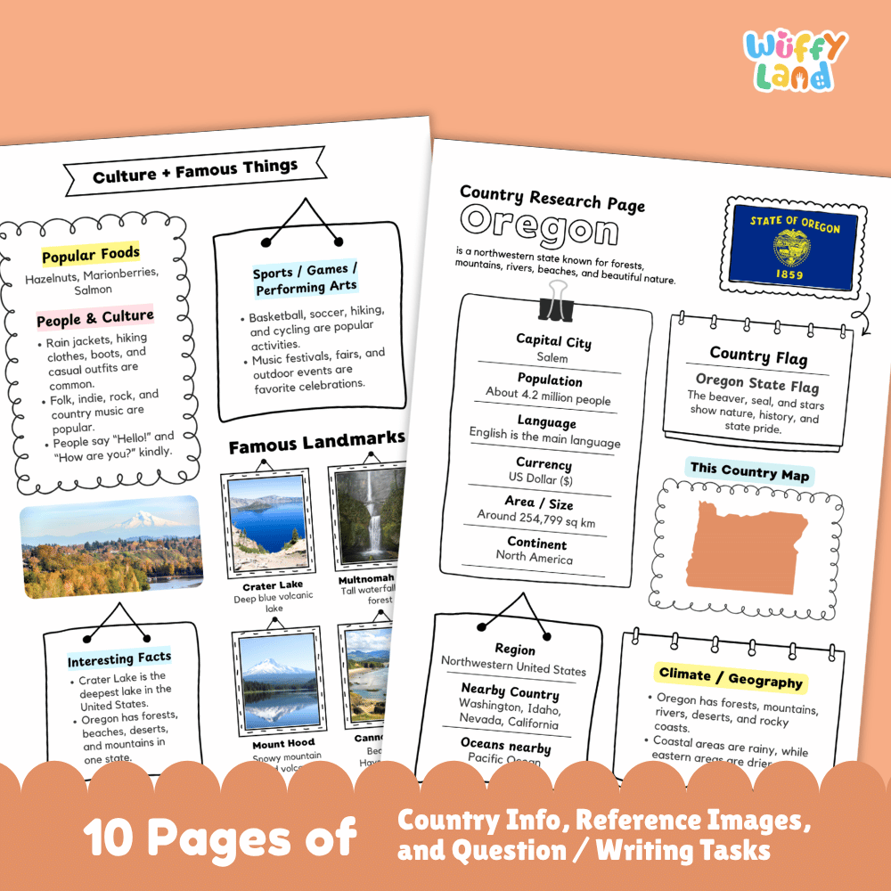 Oregon Country Research Project Worksheets and Activity Pages