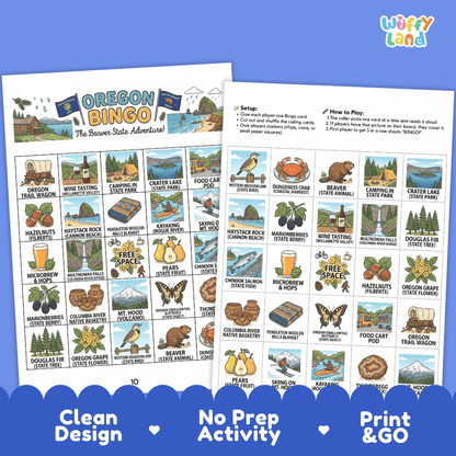 Oregon Geography BINGO Game Beaver State Activity Printable Boards