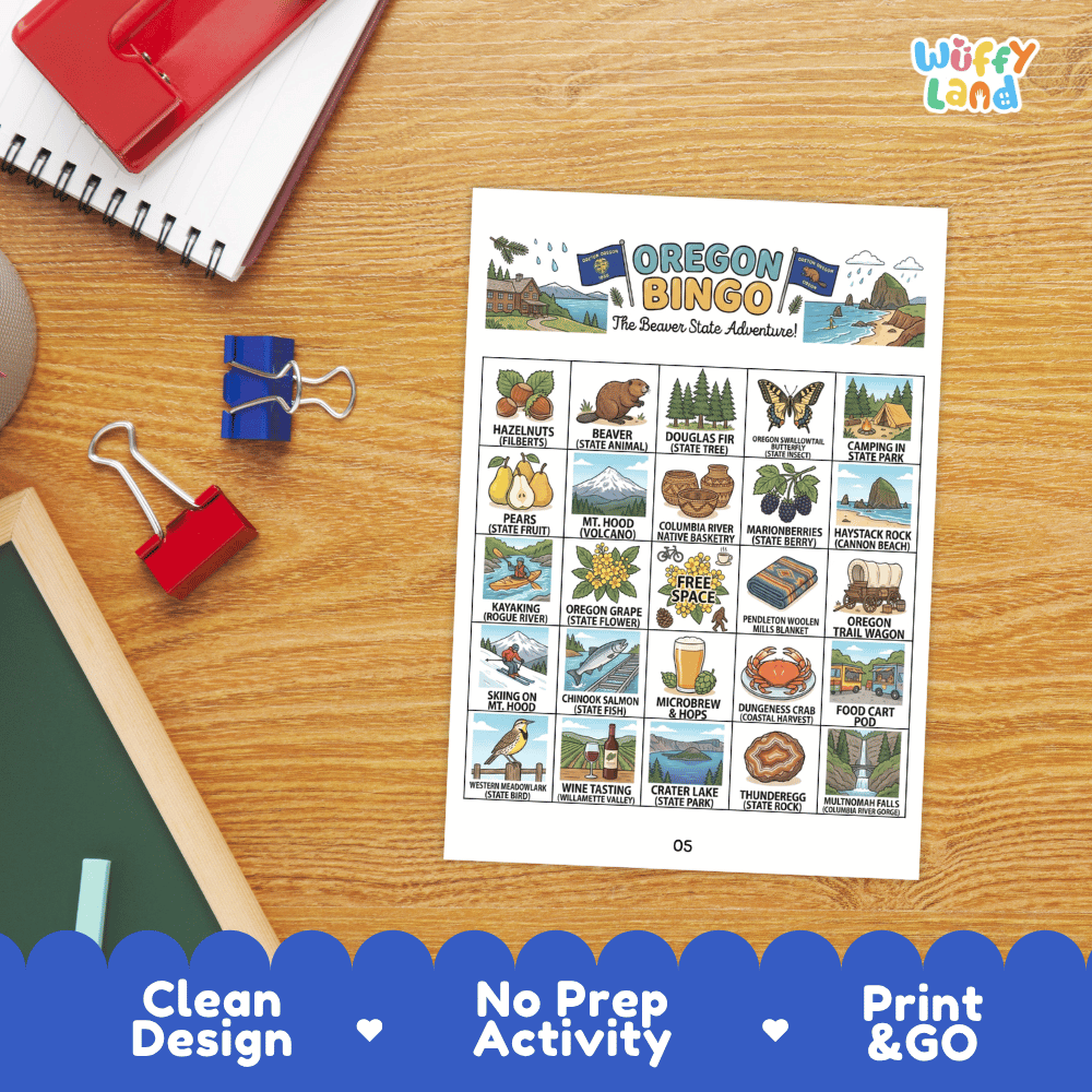 Oregon Geography BINGO Game Beaver State Activity Printable Boards