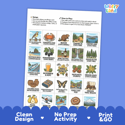 Oregon Geography BINGO Game Beaver State Activity Printable Boards