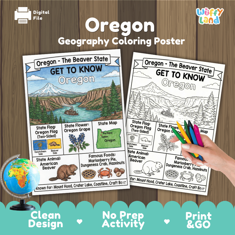 Oregon Geography Coloring Poster Worksheets