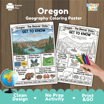 Oregon Geography Coloring Poster Worksheets