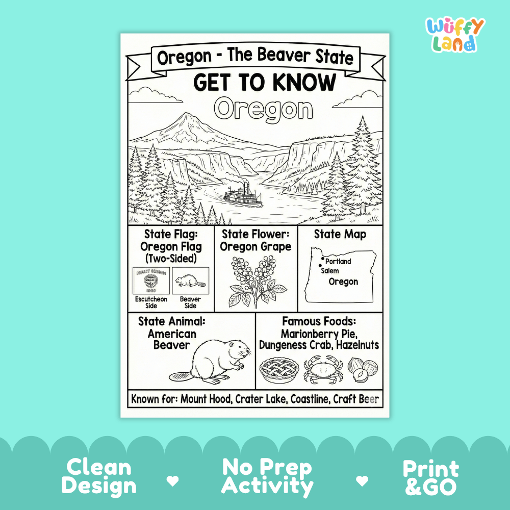 Oregon Geography Coloring Poster Worksheets