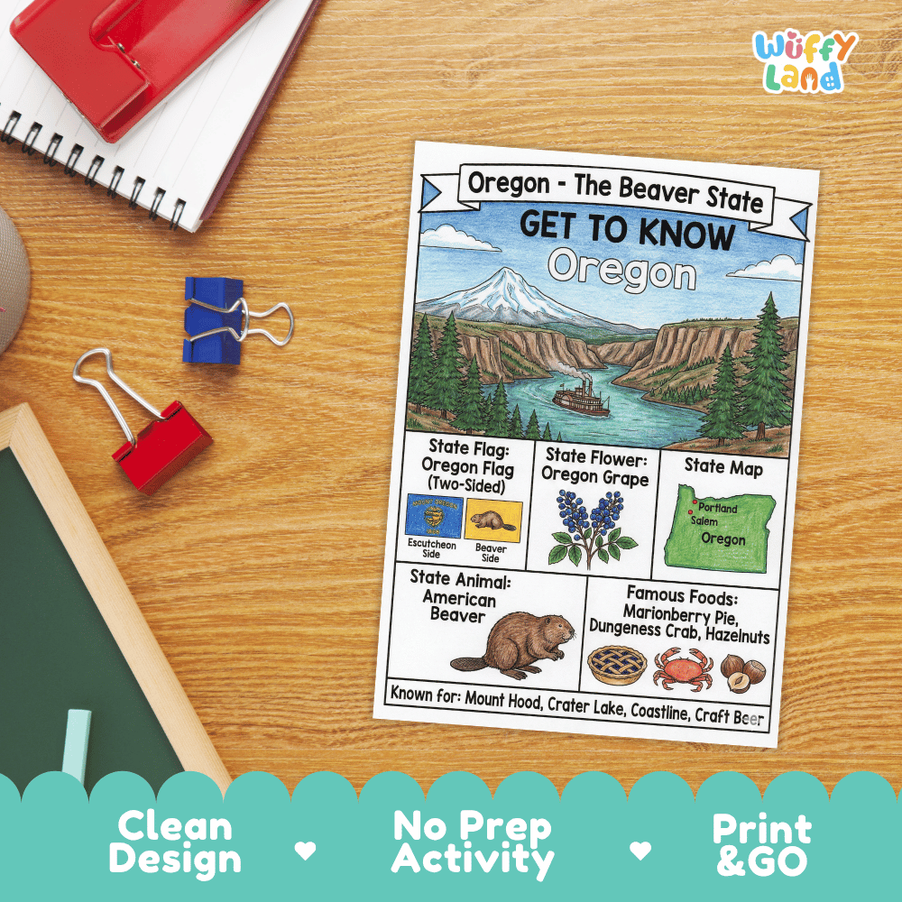 Oregon Geography Coloring Poster Worksheets